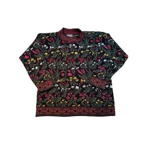 Mathias Womens Floral Print‎ Metallic Knit Sweater Size M